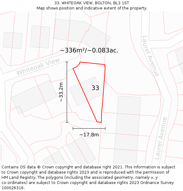 33, WHITEOAK VIEW, BOLTON, BL3 1ST: Plot and title map