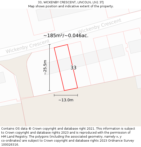 33, WICKENBY CRESCENT, LINCOLN, LN1 3TJ: Plot and title map