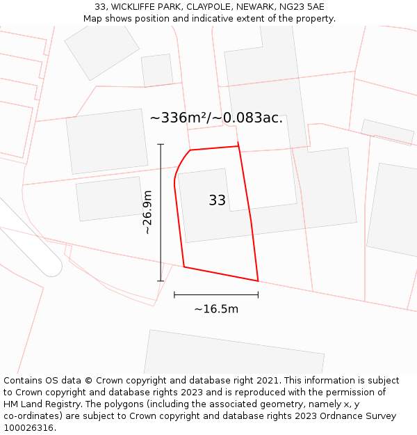 33, WICKLIFFE PARK, CLAYPOLE, NEWARK, NG23 5AE: Plot and title map