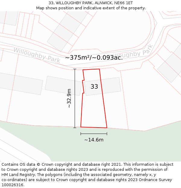 33, WILLOUGHBY PARK, ALNWICK, NE66 1ET: Plot and title map