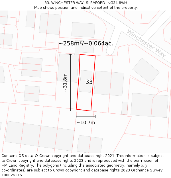 33, WINCHESTER WAY, SLEAFORD, NG34 8WH: Plot and title map