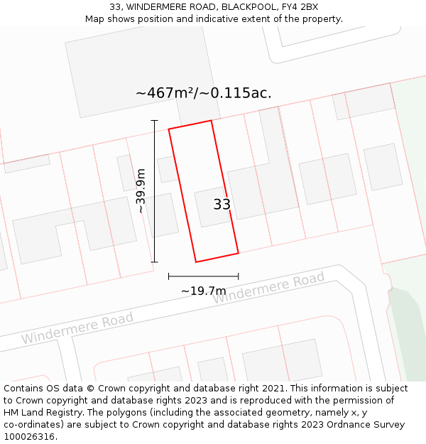 33, WINDERMERE ROAD, BLACKPOOL, FY4 2BX: Plot and title map