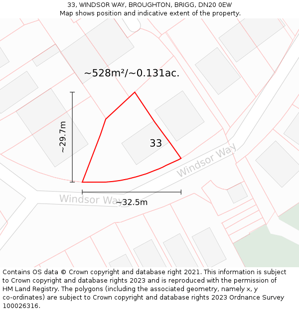 33, WINDSOR WAY, BROUGHTON, BRIGG, DN20 0EW: Plot and title map