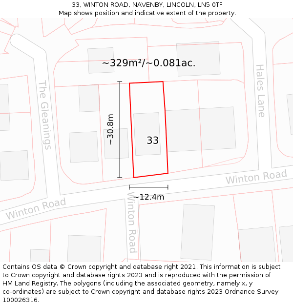 33, WINTON ROAD, NAVENBY, LINCOLN, LN5 0TF: Plot and title map