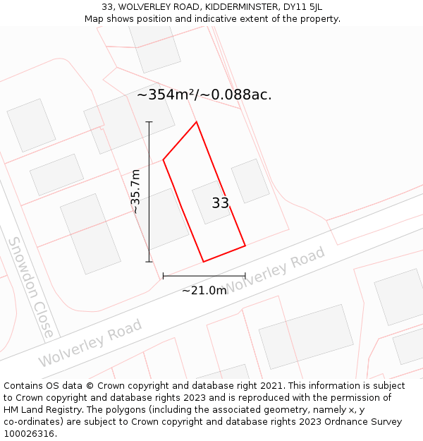 33, WOLVERLEY ROAD, KIDDERMINSTER, DY11 5JL: Plot and title map