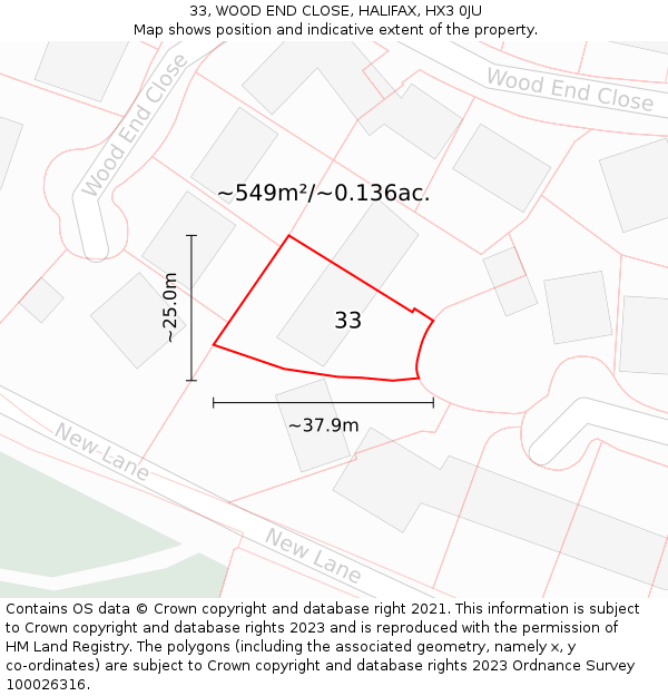 33, WOOD END CLOSE, HALIFAX, HX3 0JU: Plot and title map