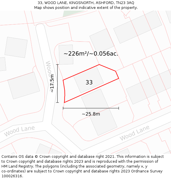 33, WOOD LANE, KINGSNORTH, ASHFORD, TN23 3AQ: Plot and title map