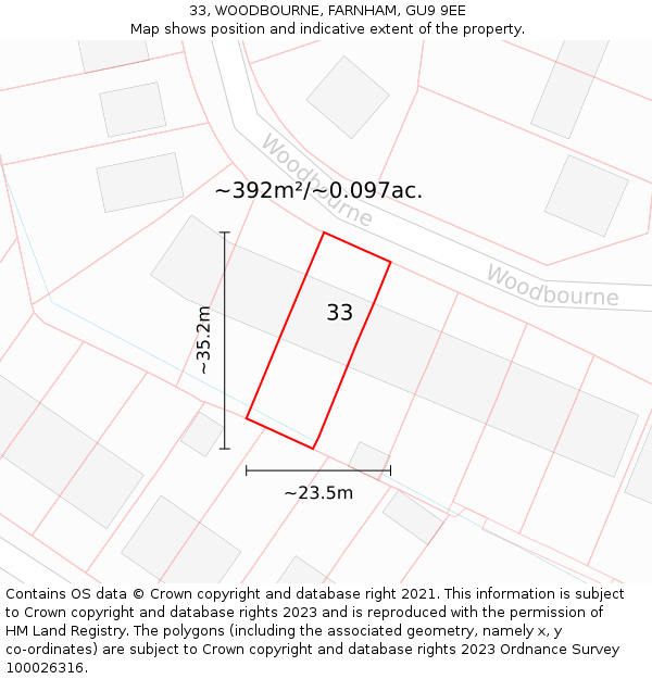 33, WOODBOURNE, FARNHAM, GU9 9EE: Plot and title map