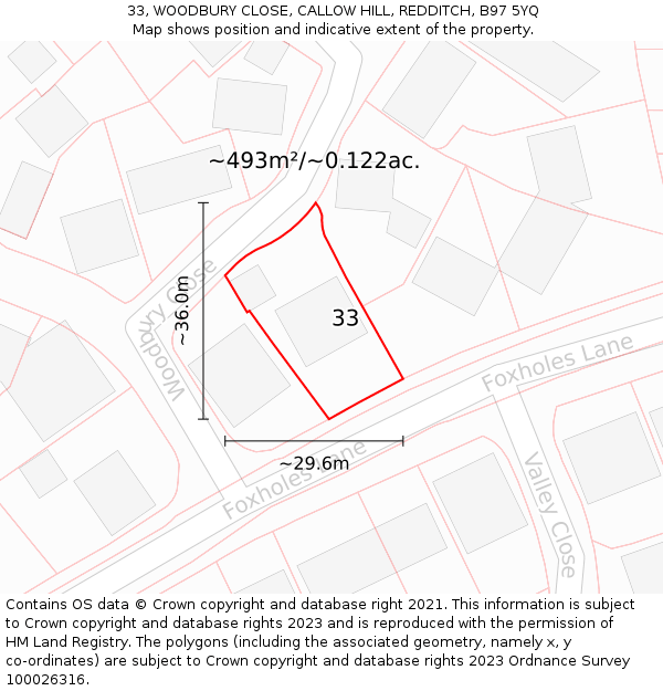 33, WOODBURY CLOSE, CALLOW HILL, REDDITCH, B97 5YQ: Plot and title map