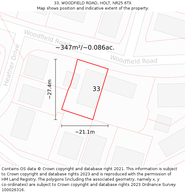 33, WOODFIELD ROAD, HOLT, NR25 6TX: Plot and title map