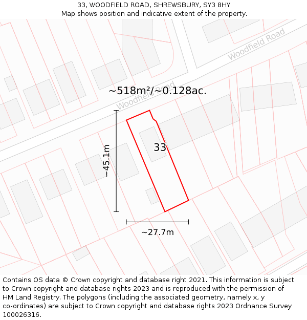 33, WOODFIELD ROAD, SHREWSBURY, SY3 8HY: Plot and title map