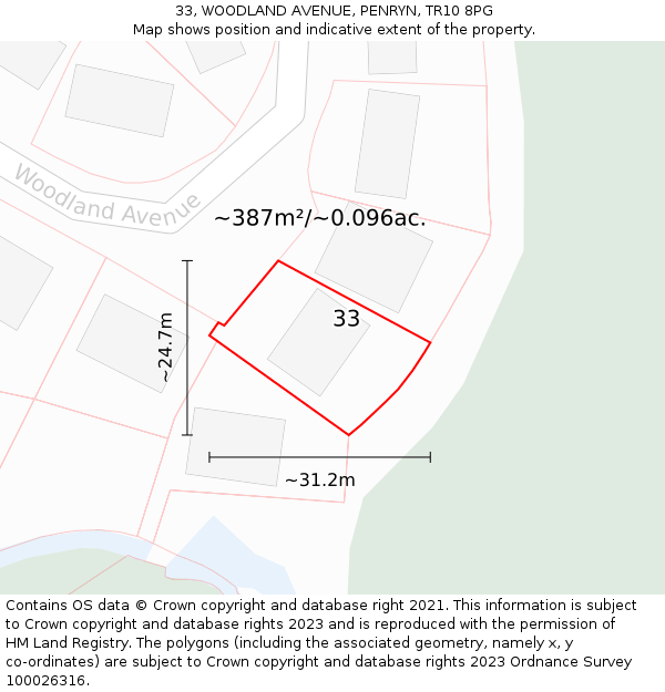 33, WOODLAND AVENUE, PENRYN, TR10 8PG: Plot and title map