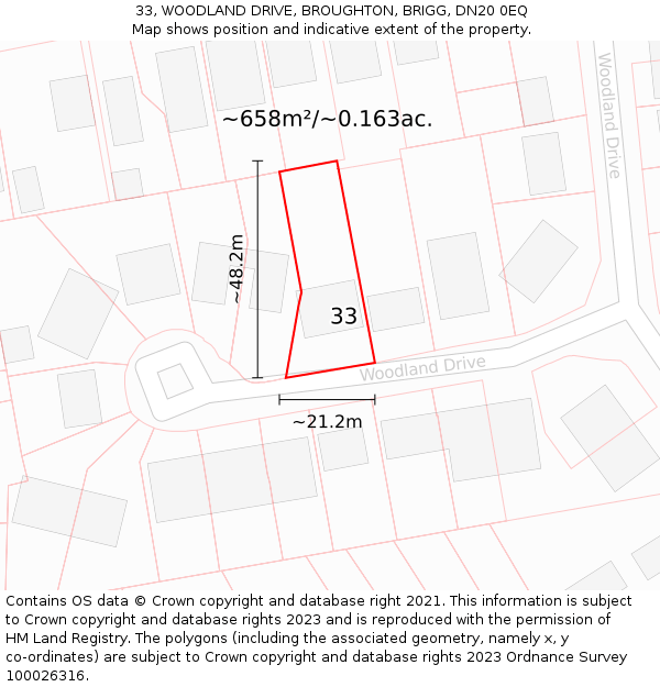 33, WOODLAND DRIVE, BROUGHTON, BRIGG, DN20 0EQ: Plot and title map