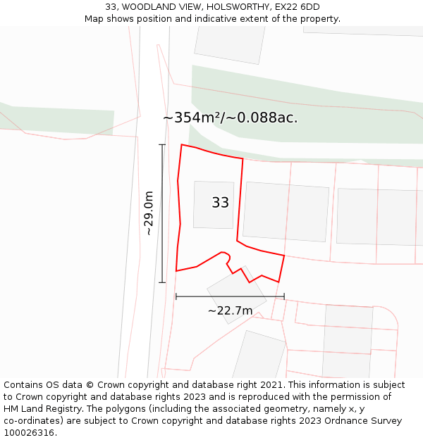 33, WOODLAND VIEW, HOLSWORTHY, EX22 6DD: Plot and title map