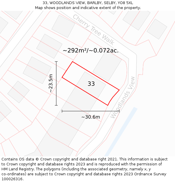 33, WOODLANDS VIEW, BARLBY, SELBY, YO8 5XL: Plot and title map