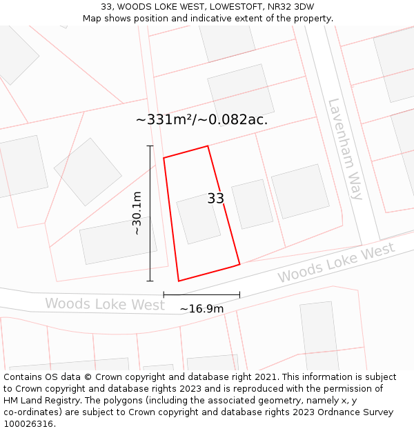 33, WOODS LOKE WEST, LOWESTOFT, NR32 3DW: Plot and title map