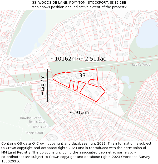 33, WOODSIDE LANE, POYNTON, STOCKPORT, SK12 1BB: Plot and title map