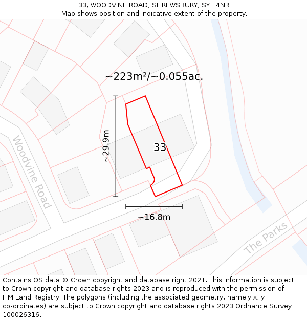 33, WOODVINE ROAD, SHREWSBURY, SY1 4NR: Plot and title map