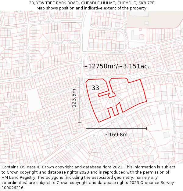 33, YEW TREE PARK ROAD, CHEADLE HULME, CHEADLE, SK8 7PR: Plot and title map
