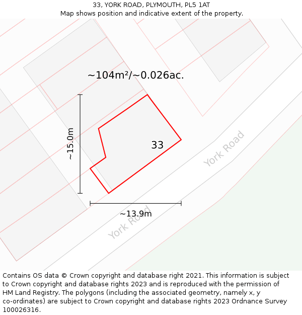 33, YORK ROAD, PLYMOUTH, PL5 1AT: Plot and title map