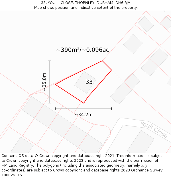 33, YOULL CLOSE, THORNLEY, DURHAM, DH6 3JA: Plot and title map