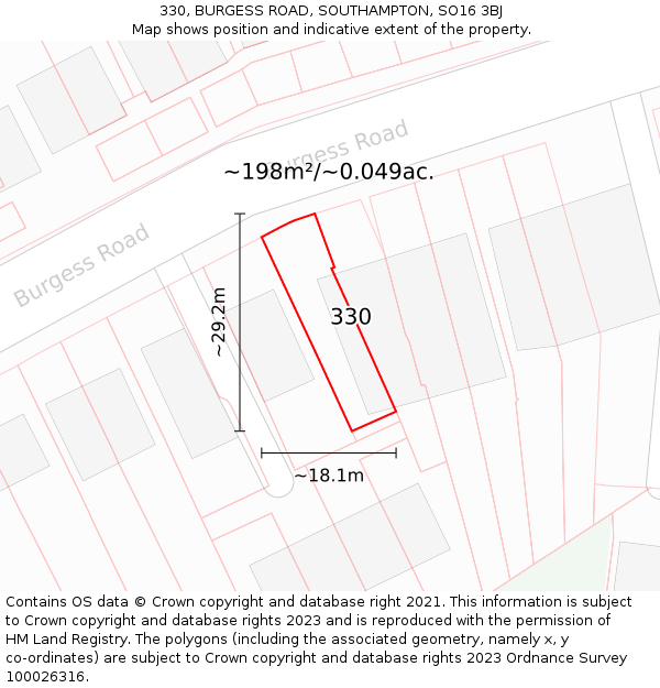 330, BURGESS ROAD, SOUTHAMPTON, SO16 3BJ: Plot and title map