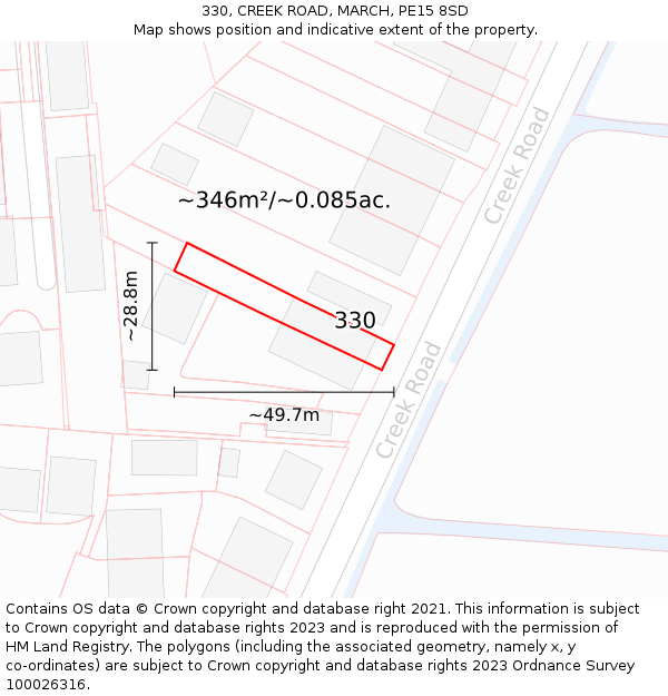 330, CREEK ROAD, MARCH, PE15 8SD: Plot and title map