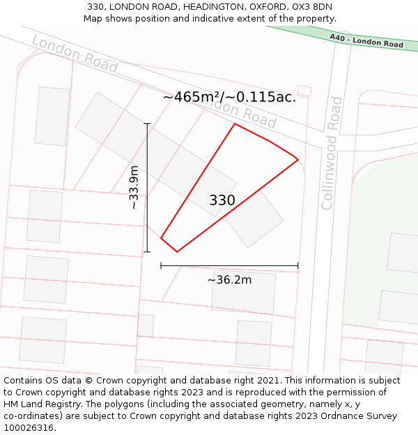 330, LONDON ROAD, HEADINGTON, OXFORD, OX3 8DN: Plot and title map