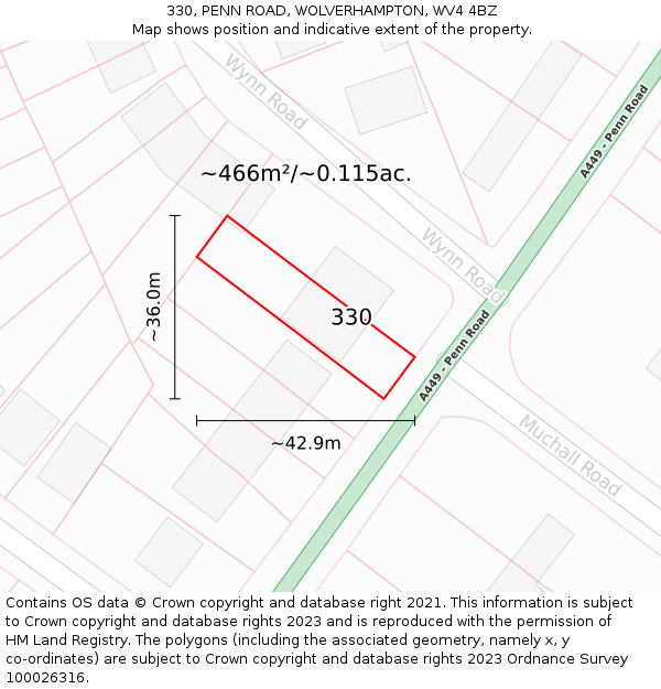 330, PENN ROAD, WOLVERHAMPTON, WV4 4BZ: Plot and title map