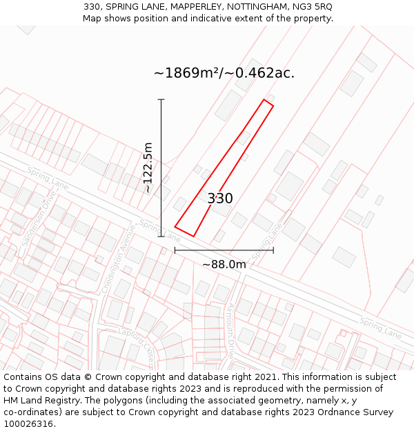 330, SPRING LANE, MAPPERLEY, NOTTINGHAM, NG3 5RQ: Plot and title map