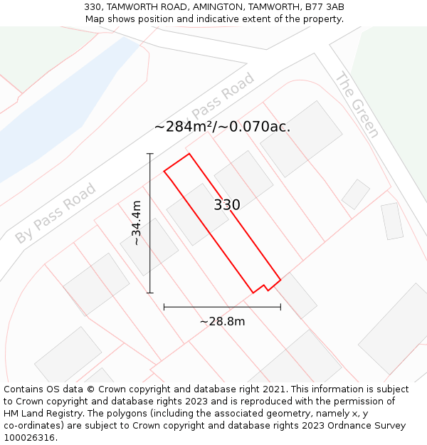 330, TAMWORTH ROAD, AMINGTON, TAMWORTH, B77 3AB: Plot and title map