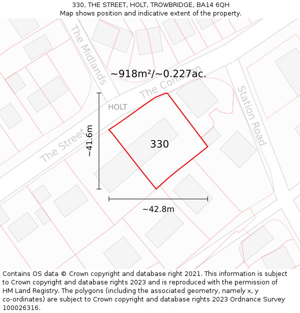 330, THE STREET, HOLT, TROWBRIDGE, BA14 6QH: Plot and title map