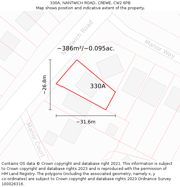 330A, NANTWICH ROAD, CREWE, CW2 6PB: Plot and title map