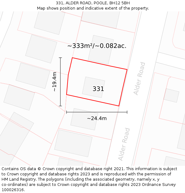 331, ALDER ROAD, POOLE, BH12 5BH: Plot and title map