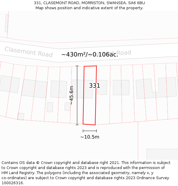 331, CLASEMONT ROAD, MORRISTON, SWANSEA, SA6 6BU: Plot and title map