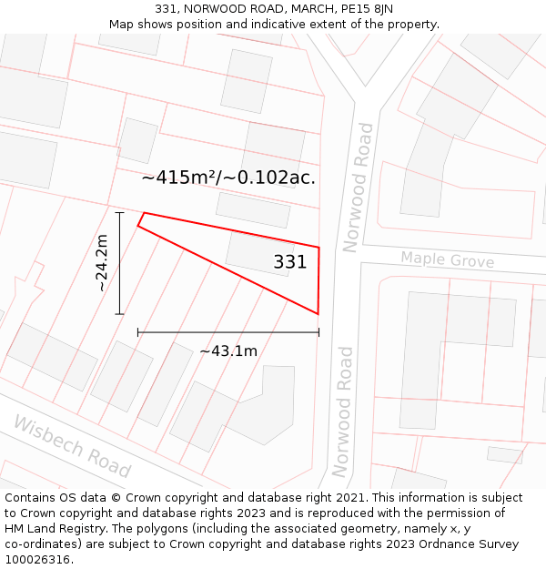 331, NORWOOD ROAD, MARCH, PE15 8JN: Plot and title map