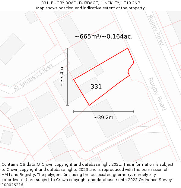 331, RUGBY ROAD, BURBAGE, HINCKLEY, LE10 2NB: Plot and title map