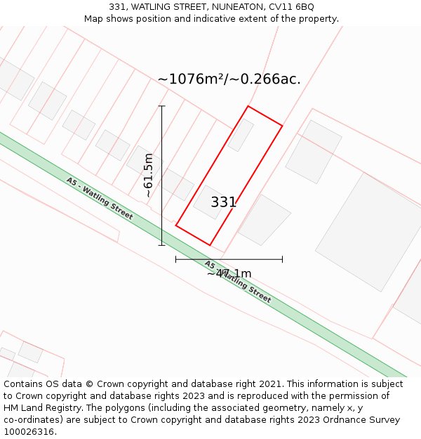 331, WATLING STREET, NUNEATON, CV11 6BQ: Plot and title map