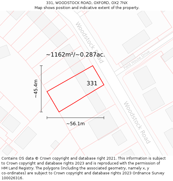 331, WOODSTOCK ROAD, OXFORD, OX2 7NX: Plot and title map