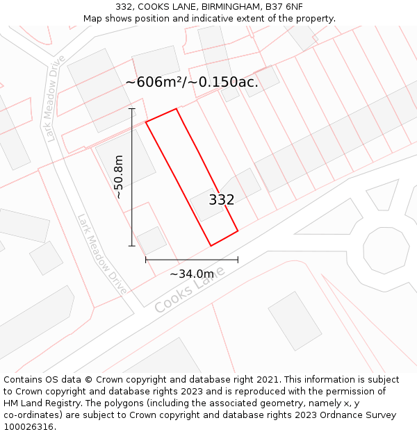 332, COOKS LANE, BIRMINGHAM, B37 6NF: Plot and title map