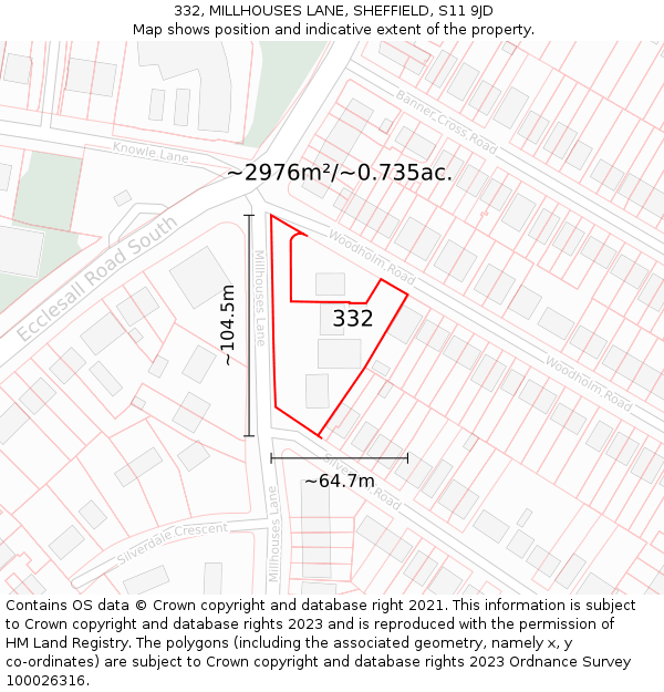332, MILLHOUSES LANE, SHEFFIELD, S11 9JD: Plot and title map
