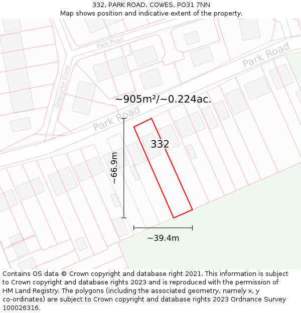 332, PARK ROAD, COWES, PO31 7NN: Plot and title map