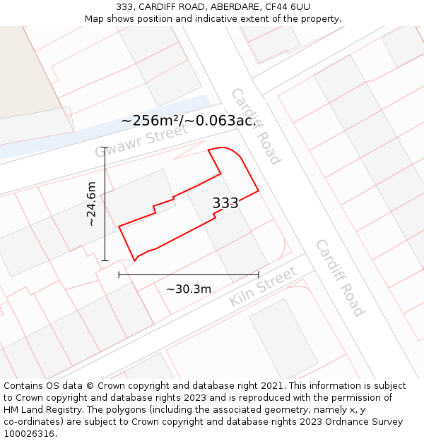 333, CARDIFF ROAD, ABERDARE, CF44 6UU: Plot and title map