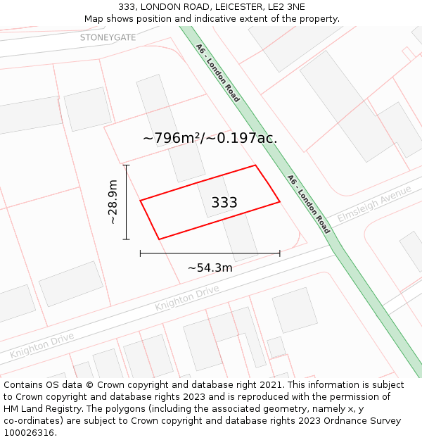 333, LONDON ROAD, LEICESTER, LE2 3NE: Plot and title map