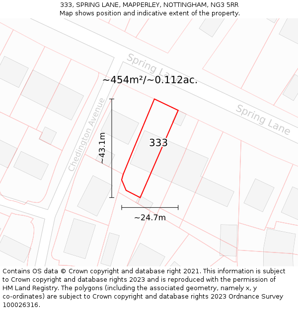 333, SPRING LANE, MAPPERLEY, NOTTINGHAM, NG3 5RR: Plot and title map