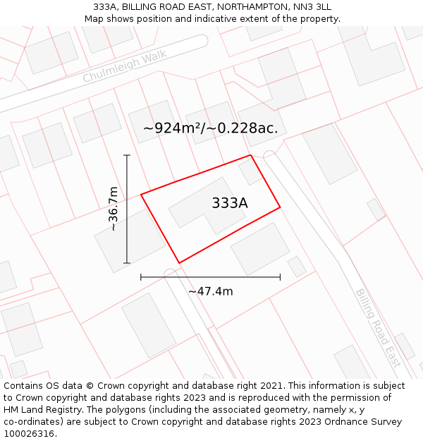 333A, BILLING ROAD EAST, NORTHAMPTON, NN3 3LL: Plot and title map