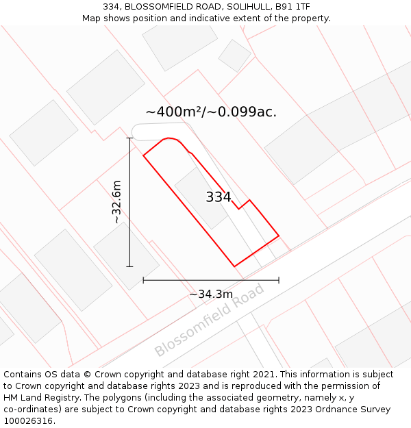 334, BLOSSOMFIELD ROAD, SOLIHULL, B91 1TF: Plot and title map