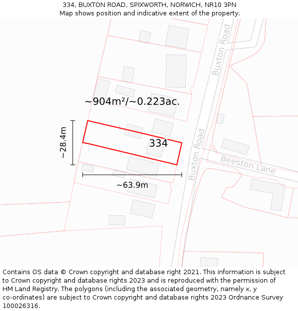 334, BUXTON ROAD, SPIXWORTH, NORWICH, NR10 3PN: Plot and title map