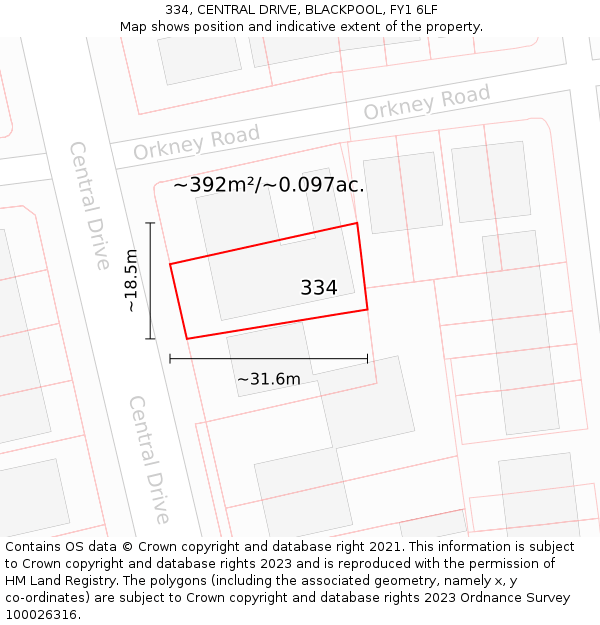 334, CENTRAL DRIVE, BLACKPOOL, FY1 6LF: Plot and title map