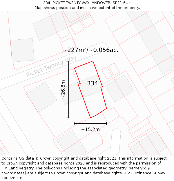 334, PICKET TWENTY WAY, ANDOVER, SP11 6UH: Plot and title map